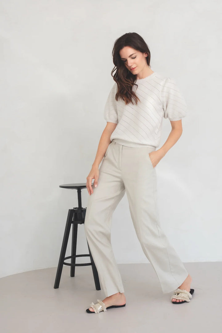 Cashmere Short Sleeve Knit with Stylish Puff Sleeves - SPOON
