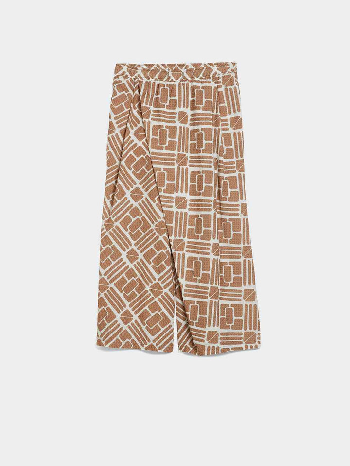 Asymmetrical Geo Print Pants with Elastic Waistband - SPOON