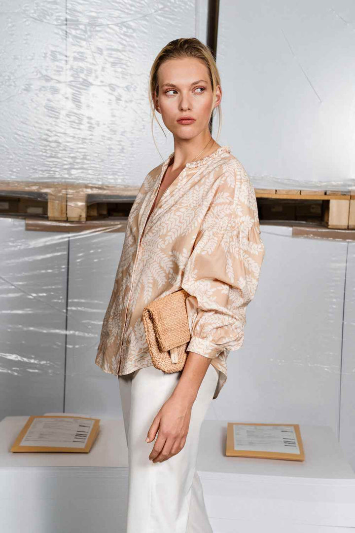 Floral Print Batiste Blouse with Macrame Collar - SPOON
