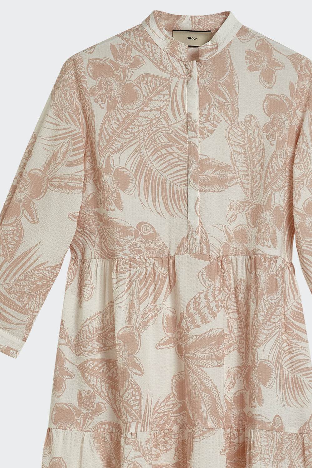 Printed Cotton Flared Volant Dress with Button Tape - SPOON