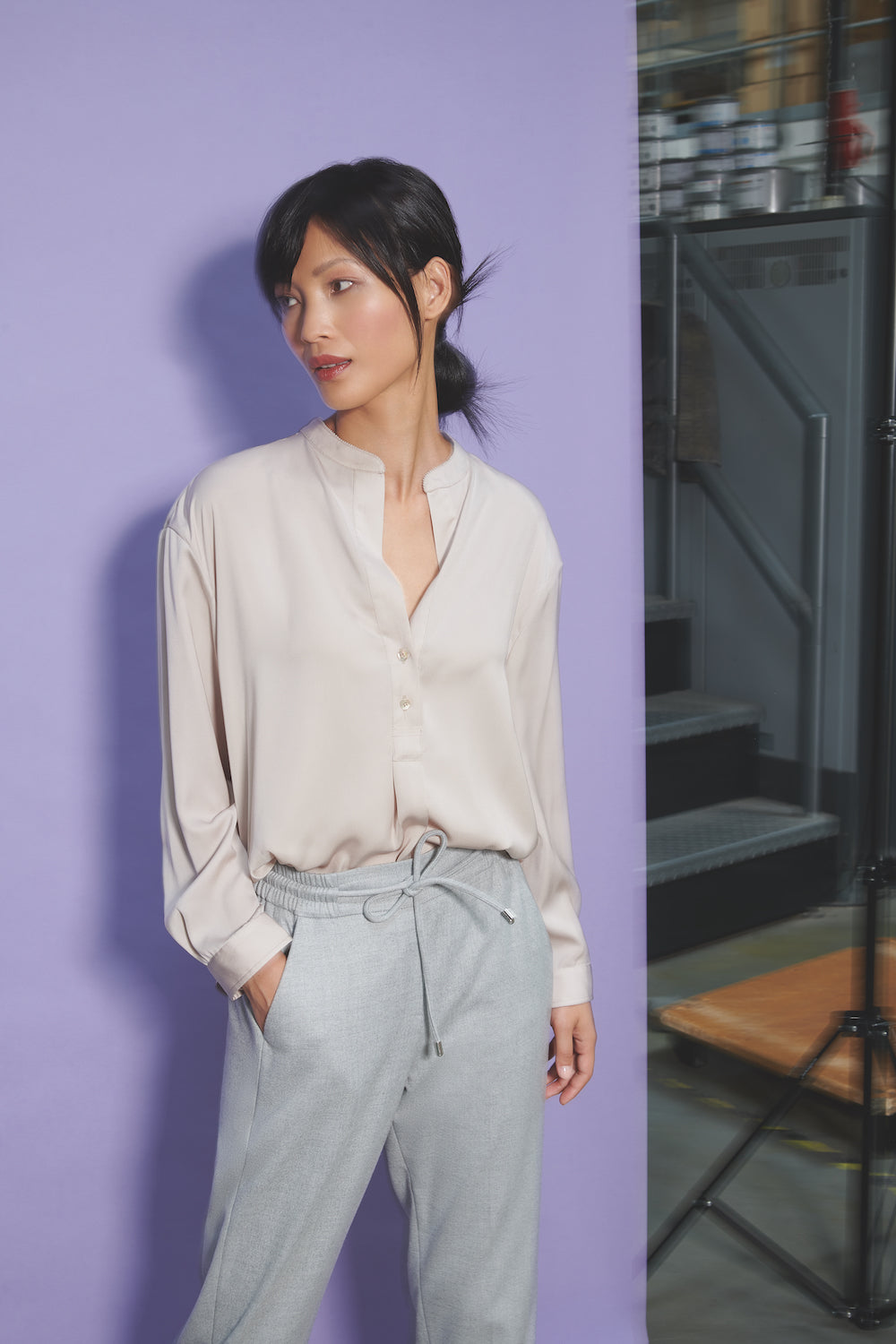 Satin Blouse with Collar - Elegant Stand-up Design for Every Occasion - SPOON