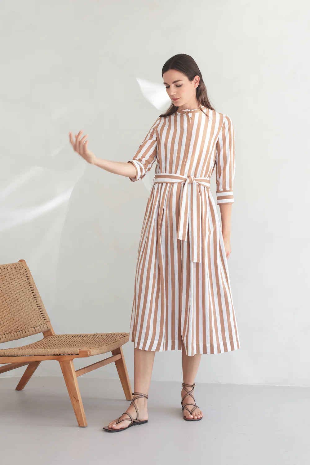 Striped Round Neck Long Dress - SPOON
