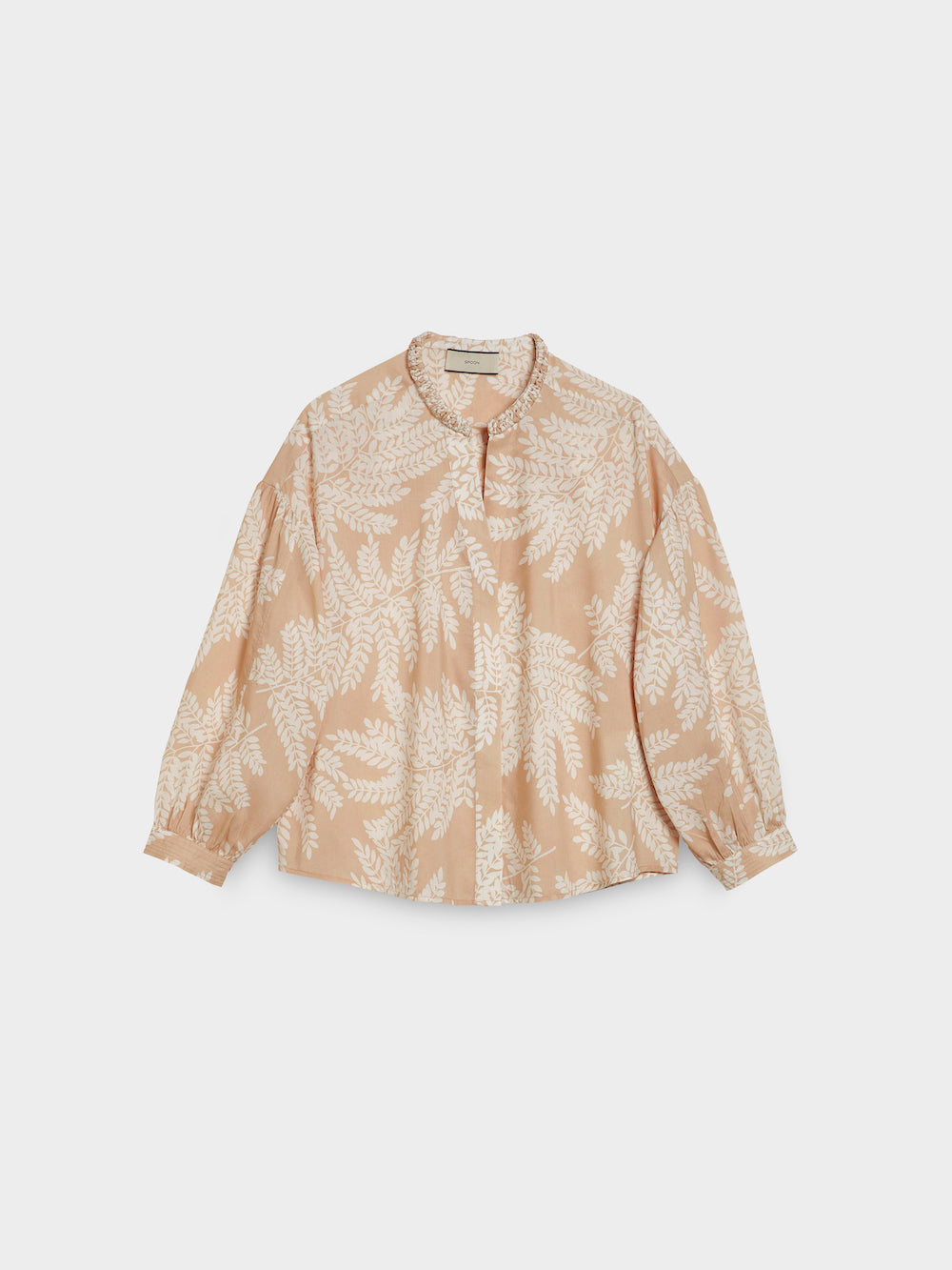 Floral Print Batiste Blouse with Macrame Collar