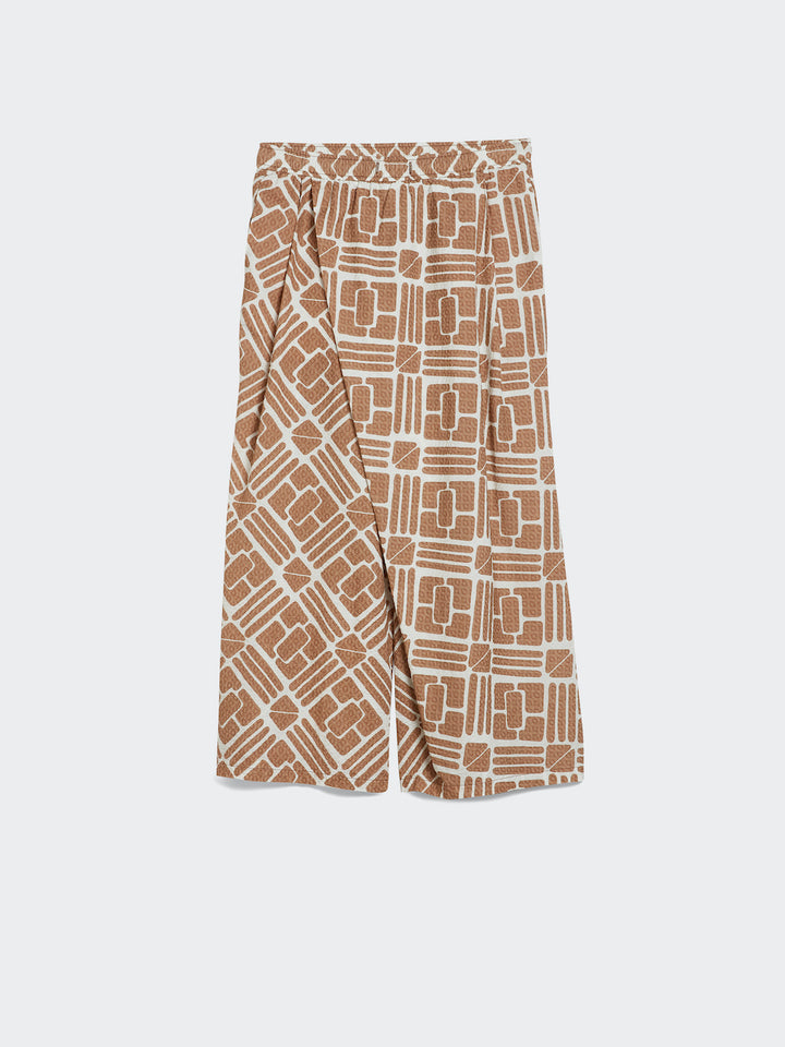 Asymmetrical Geo Print Pants with Elastic Waistband