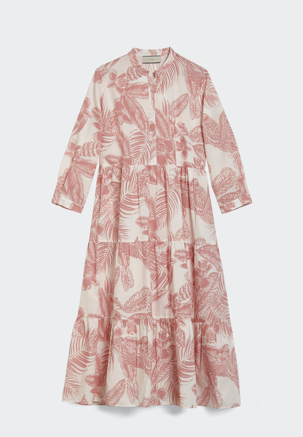 Printed Cotton Flared Volant Dress with Button Tape
