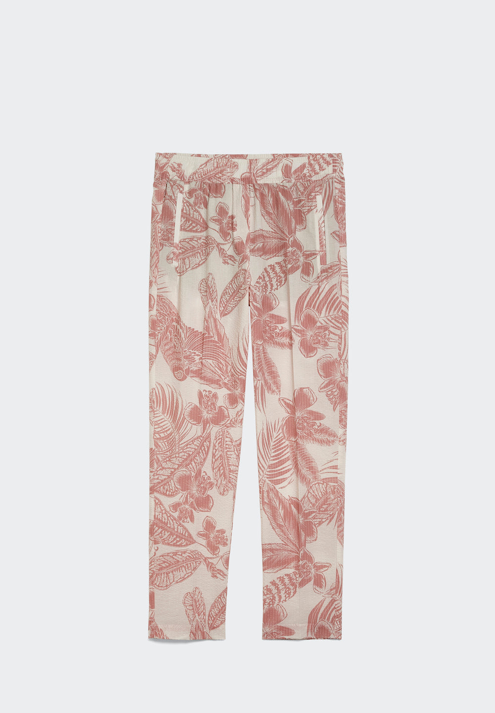 Printed Cotton Lille Slipover Pants with Welt Pockets