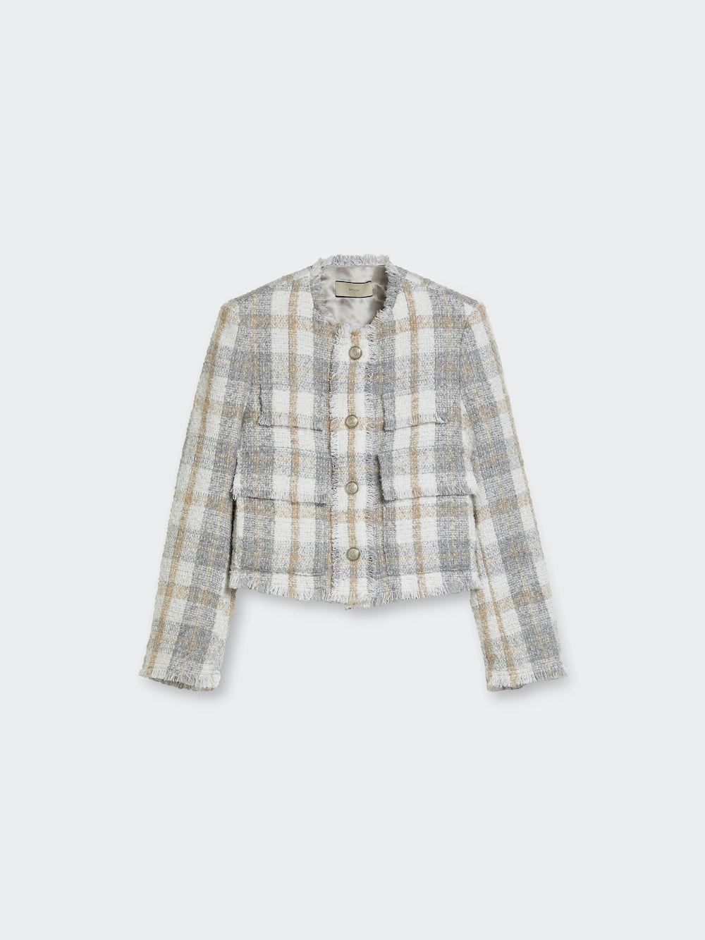 Cropped Fringe Bouclè Check Jacket