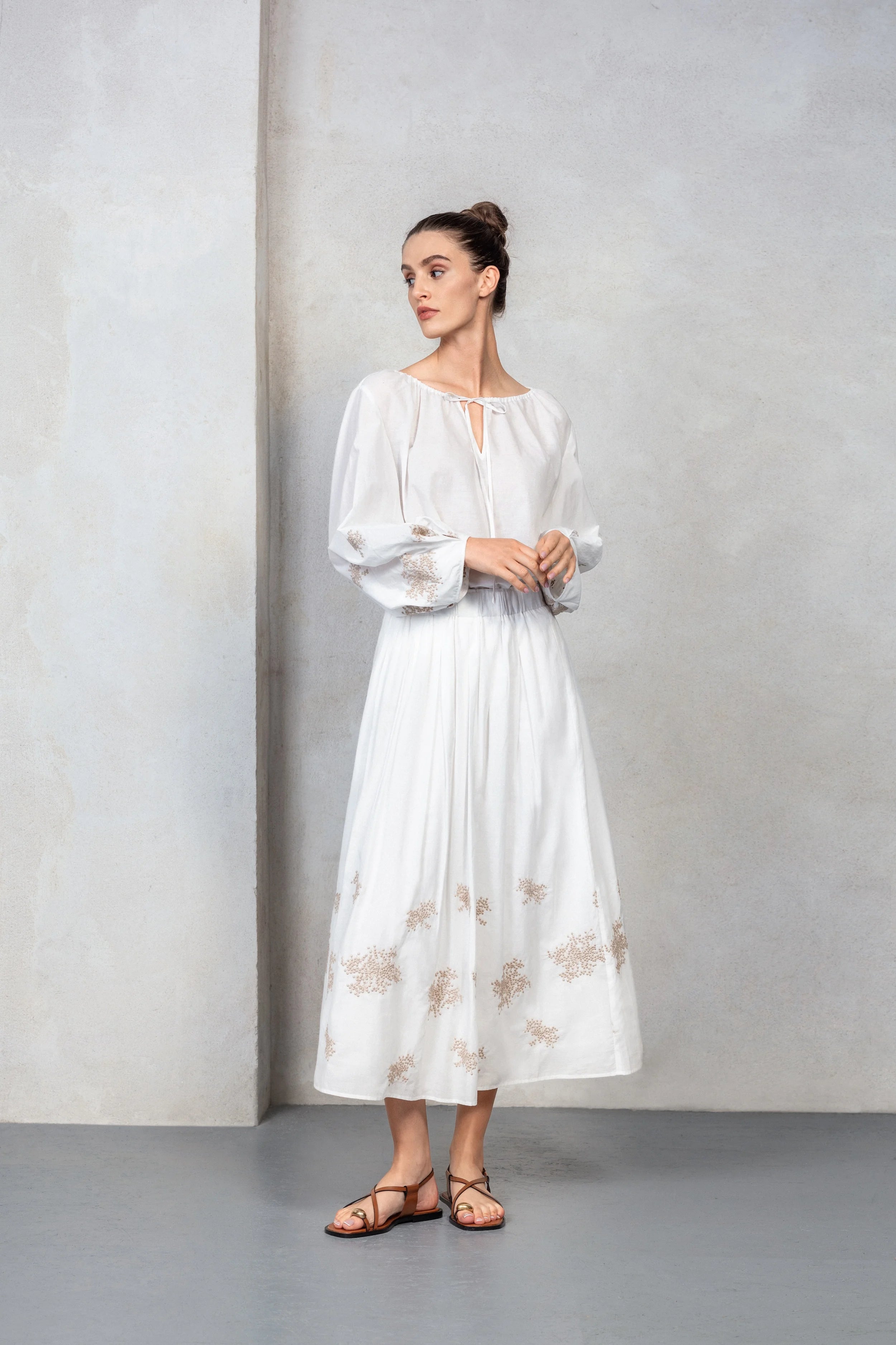blouse long dress Poplin Shirt-Dress: Stylish Long Dress for Effortless Elegance XS / 242W25.20-10-95 / Stone Grey