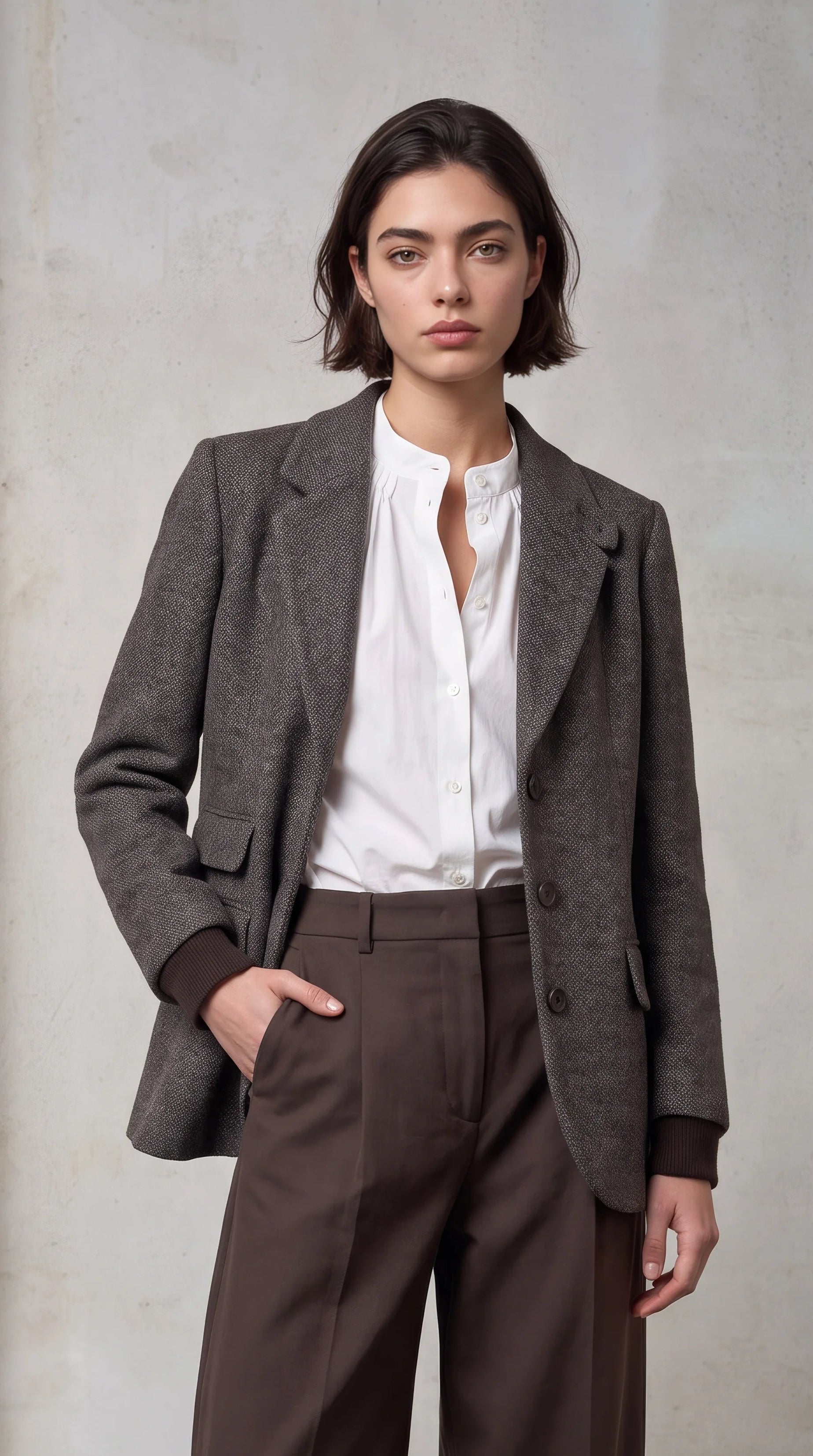 Flap Pocket Blazer front model brown 