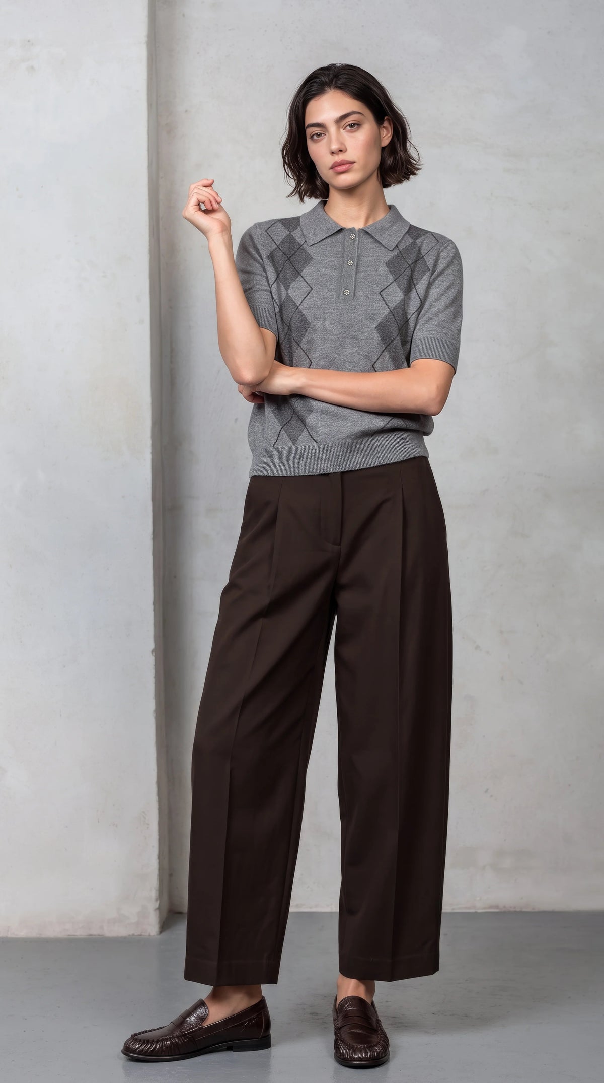 Knitted Glitter Contrasted Polo Sweater