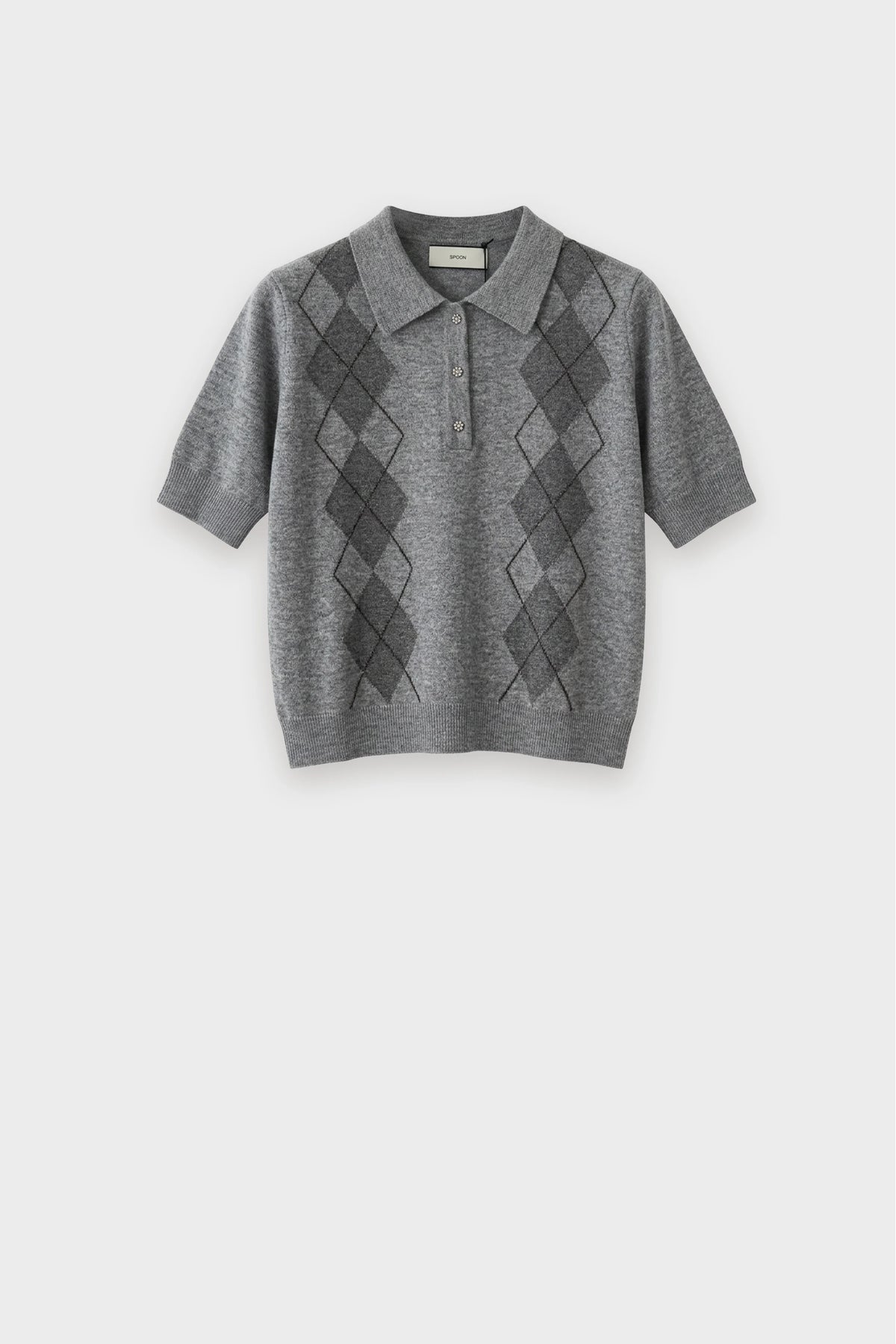 Knitted Glitter Contrasted Polo Sweater front