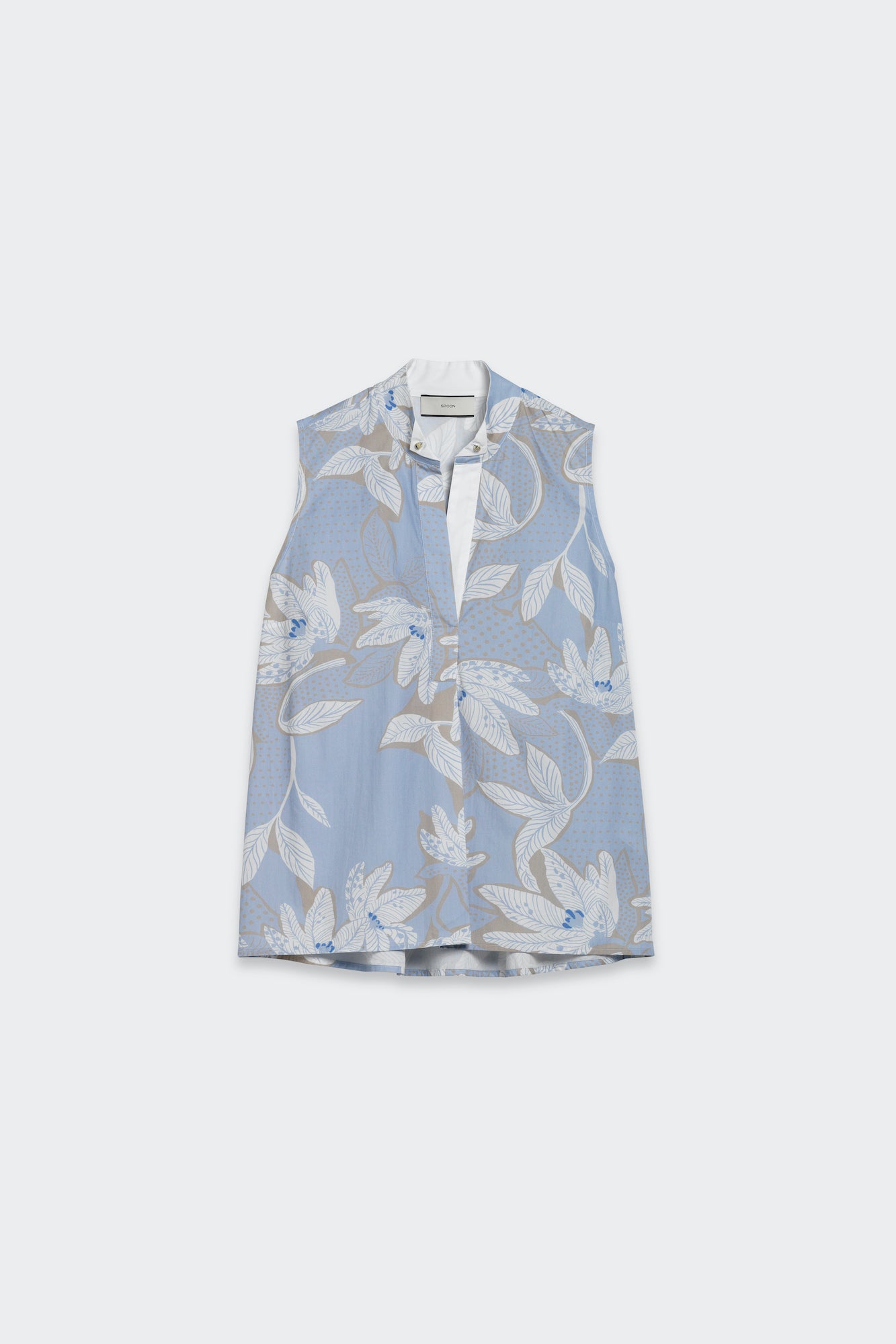Printed Sleeveless Stand Up Collar Blouse front