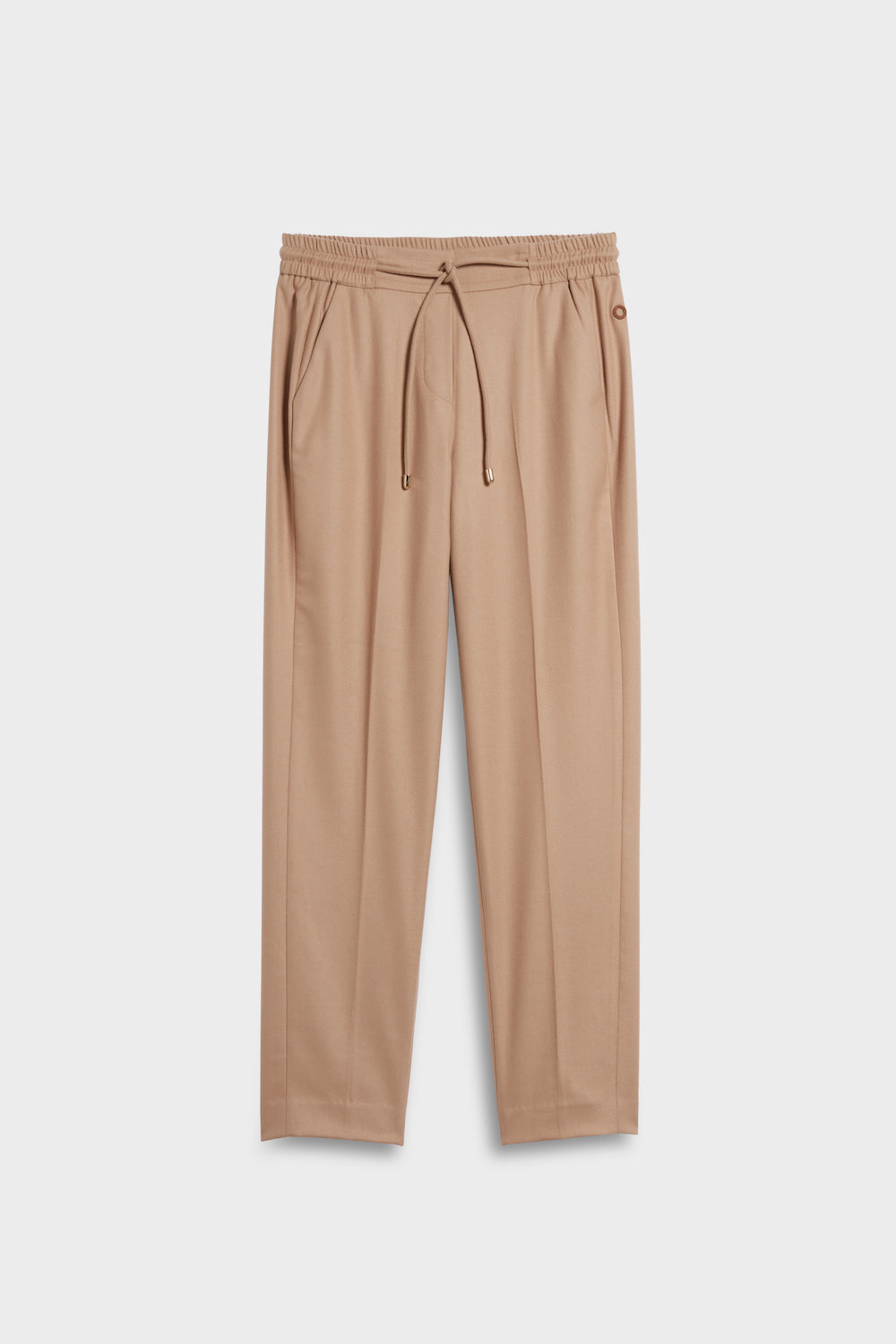 flannel pants with faux leather strings toffee front