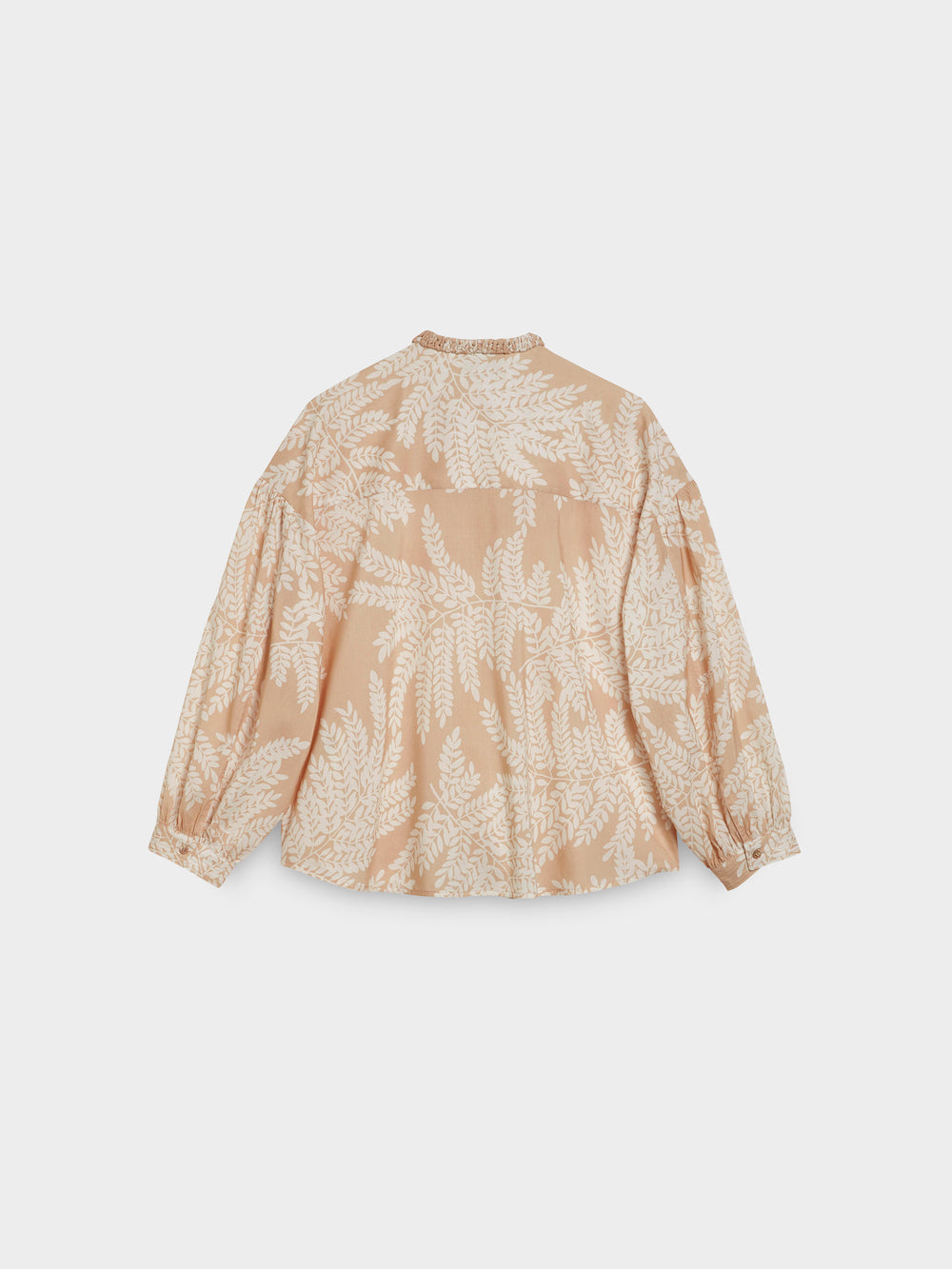 floral print batiste blouse with macrame collar back