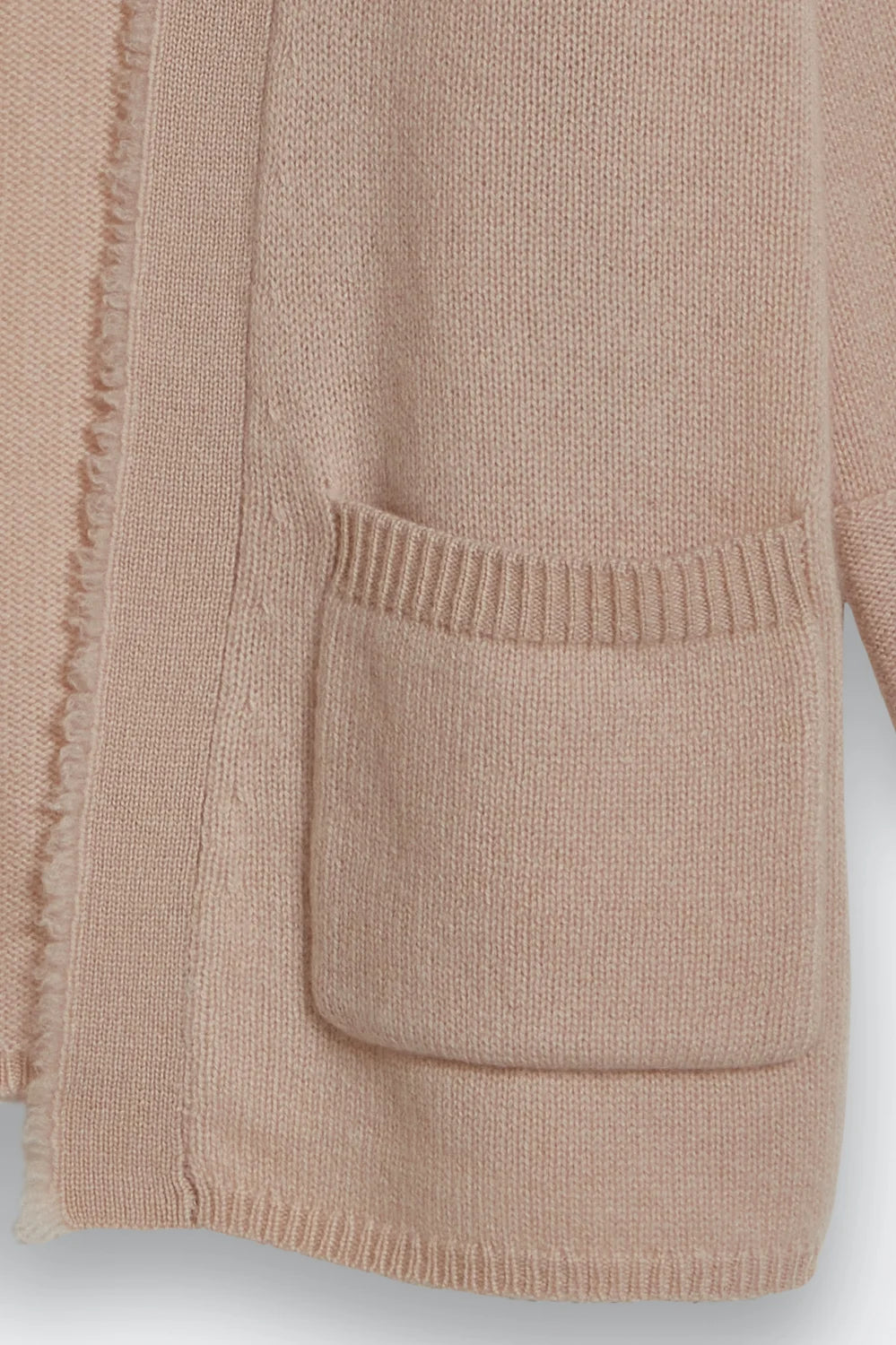 fringe cashmere cardigan beige detail