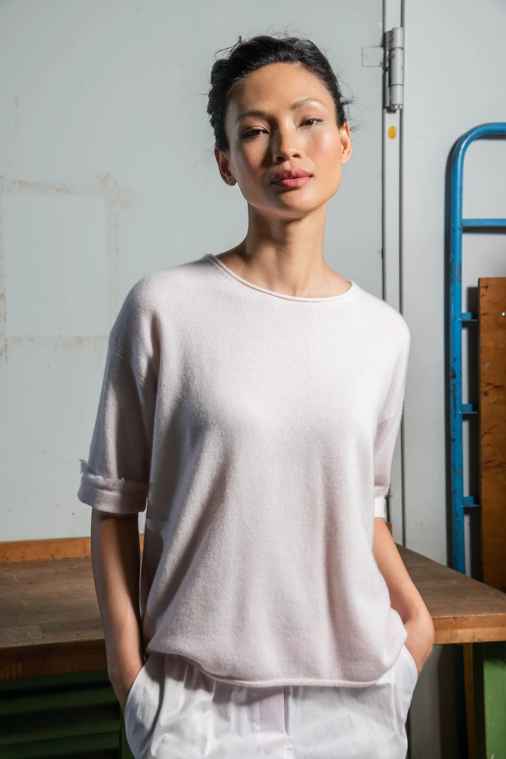 fringe short sleeve cashmere rose main