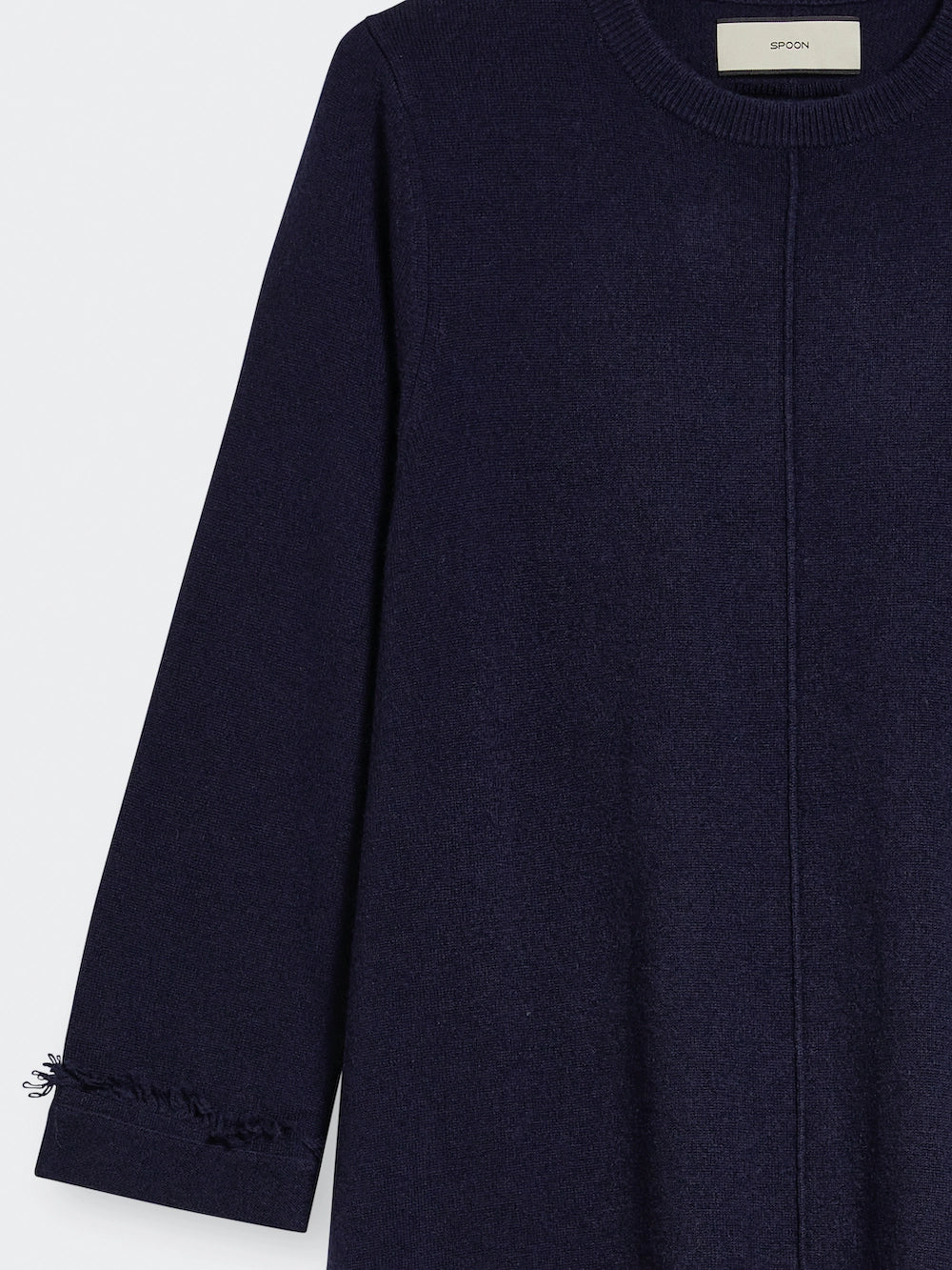 fringes wool cashmere dress navy detail