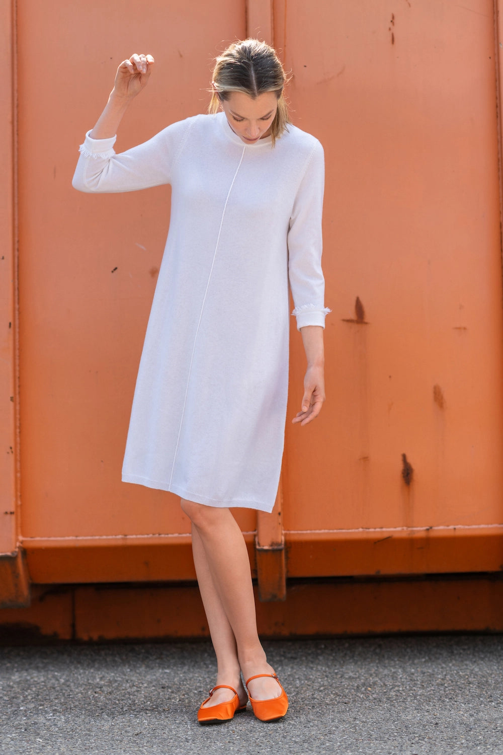 fringes wool cashmere dress white main