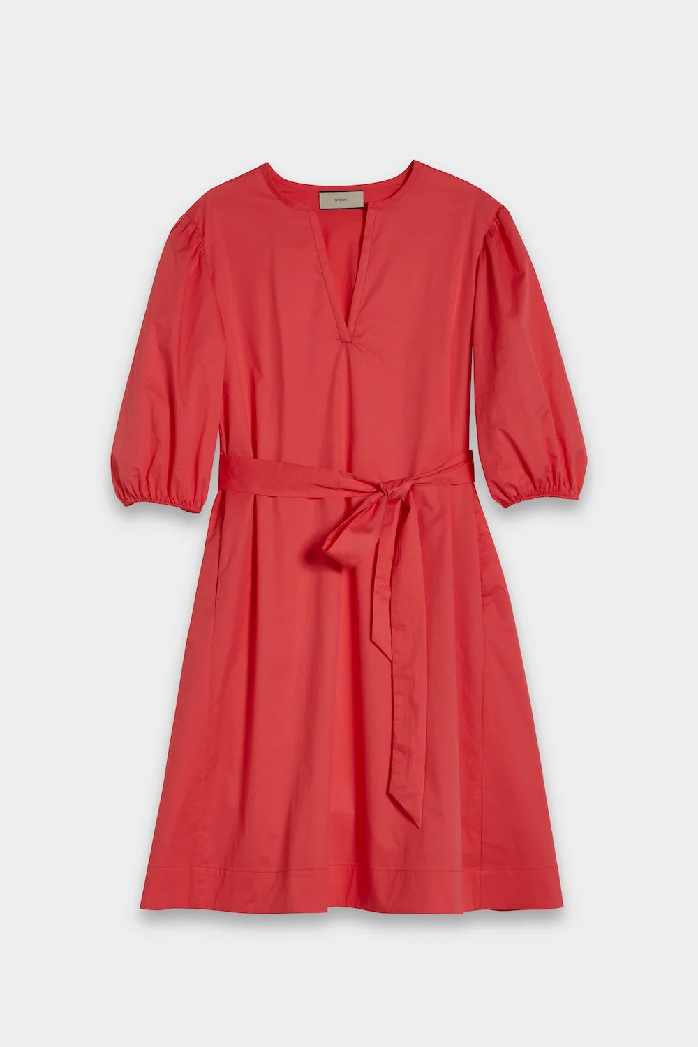 gathered sleeves poplin dress coral front