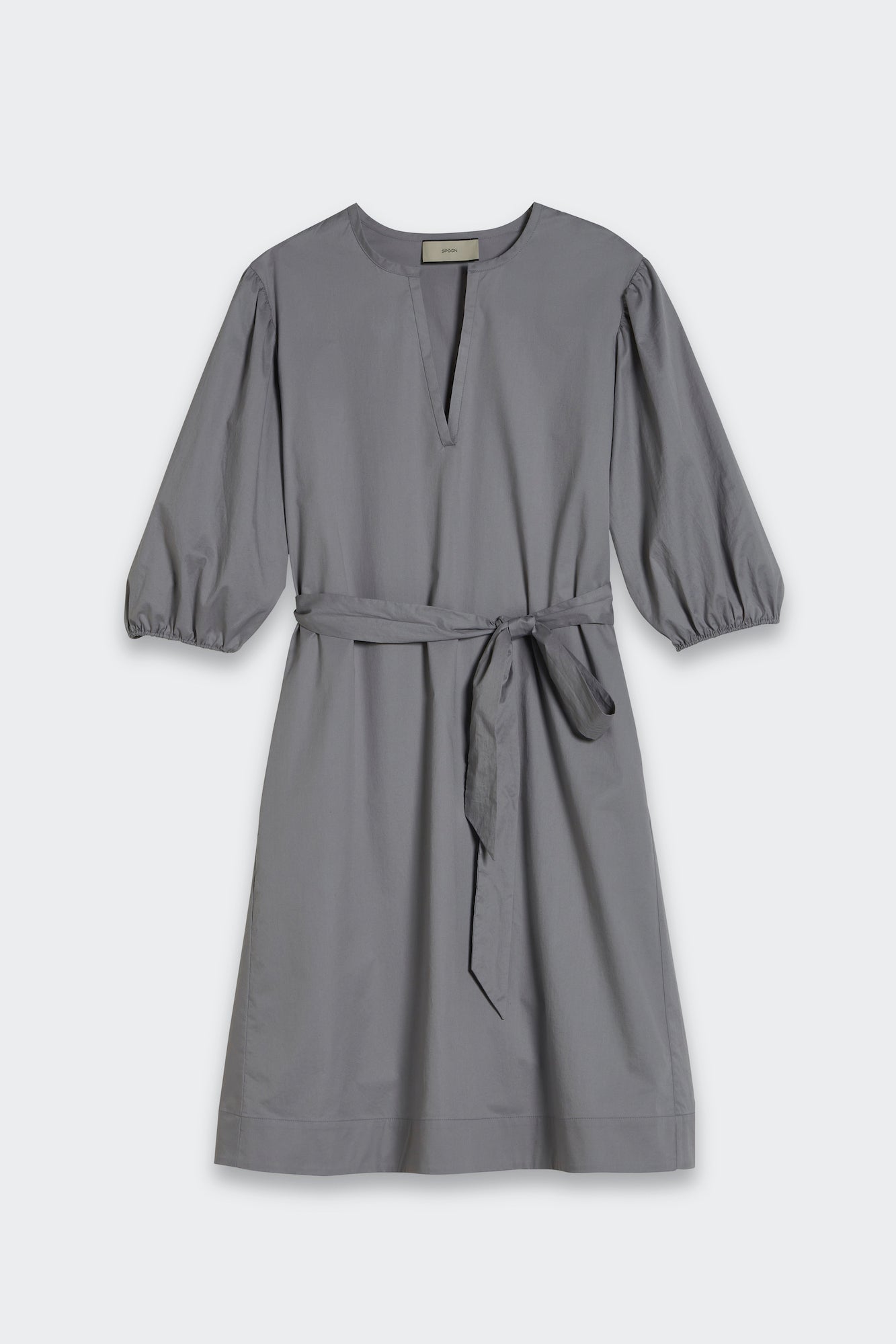 gathered sleeves poplin dress grey