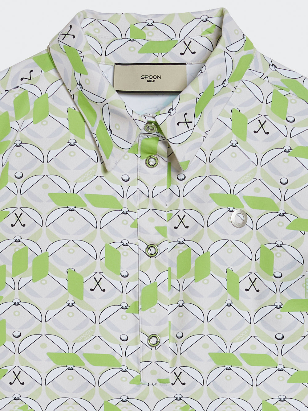 geo print polo shirt with snap buttons detail