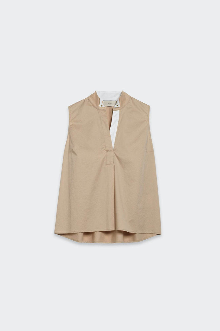Sleeveless Stand Up Collar Blouse - SPOON