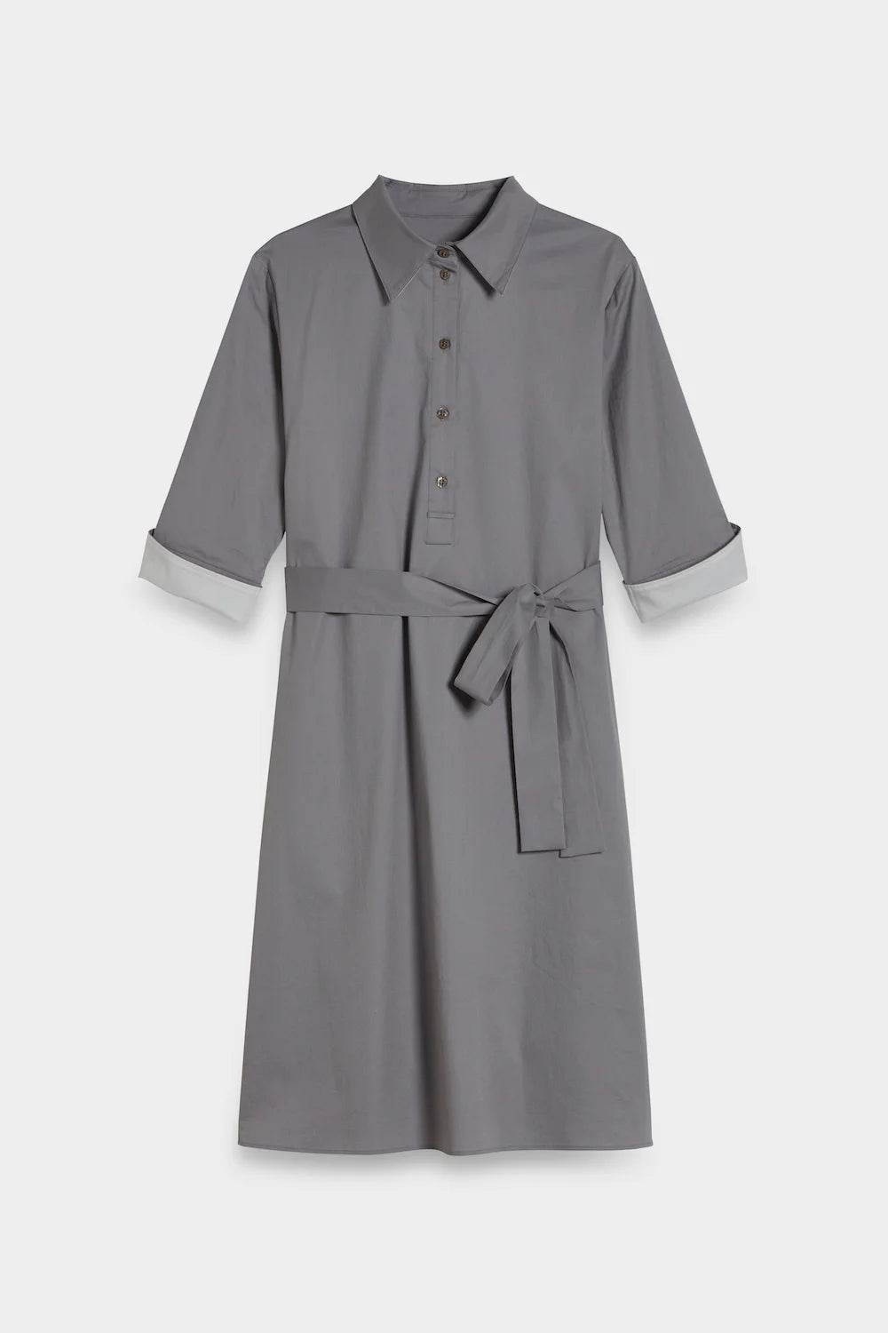 Poplin Shirt-Dress: Stylish Long Dress for Effortless Elegance XS / 242W25.20-10-95 / Stone Grey Poplin Shirt-Dress: Stylish Long Dress for Effortless Elegance XS / 242W25.20-10-95 / Stone Grey