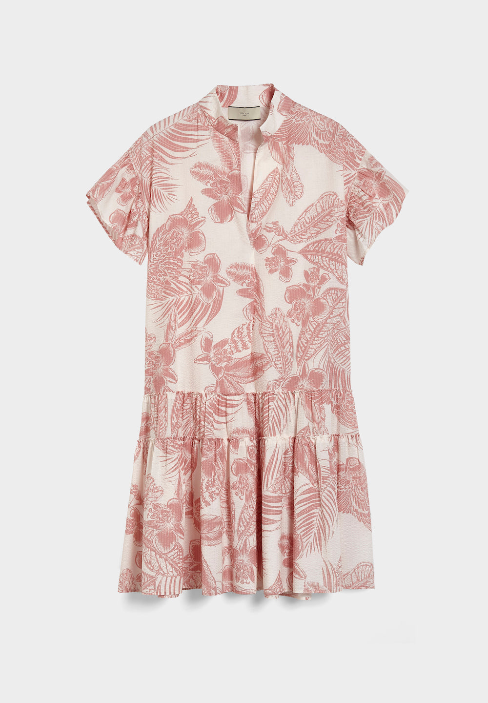 printed cotton flared hem dress with v-neck