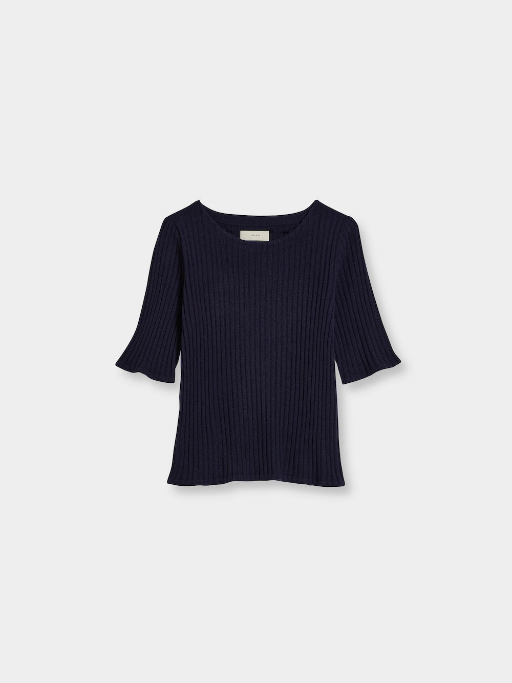 rib short sleeve wool cashmere sweater navy