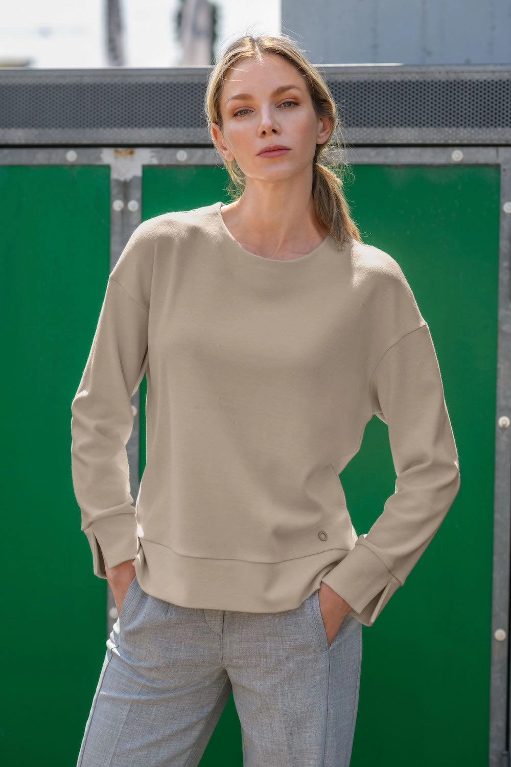 round neck jersey sweater beige main