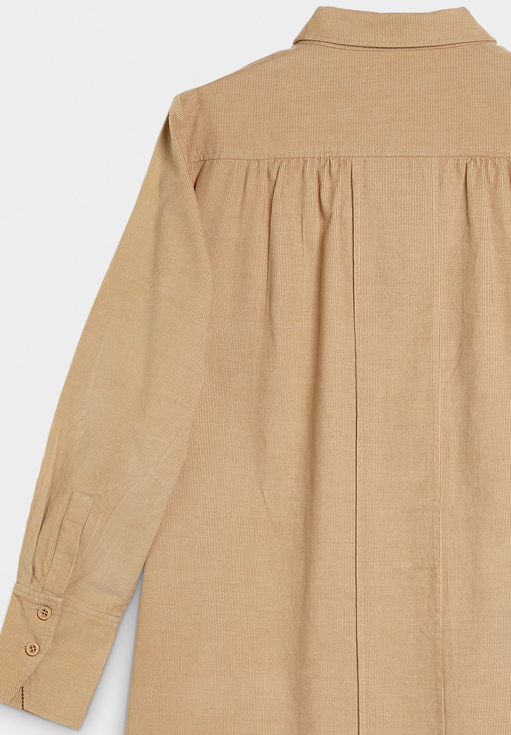 ruffle placket cord dress beige detail back