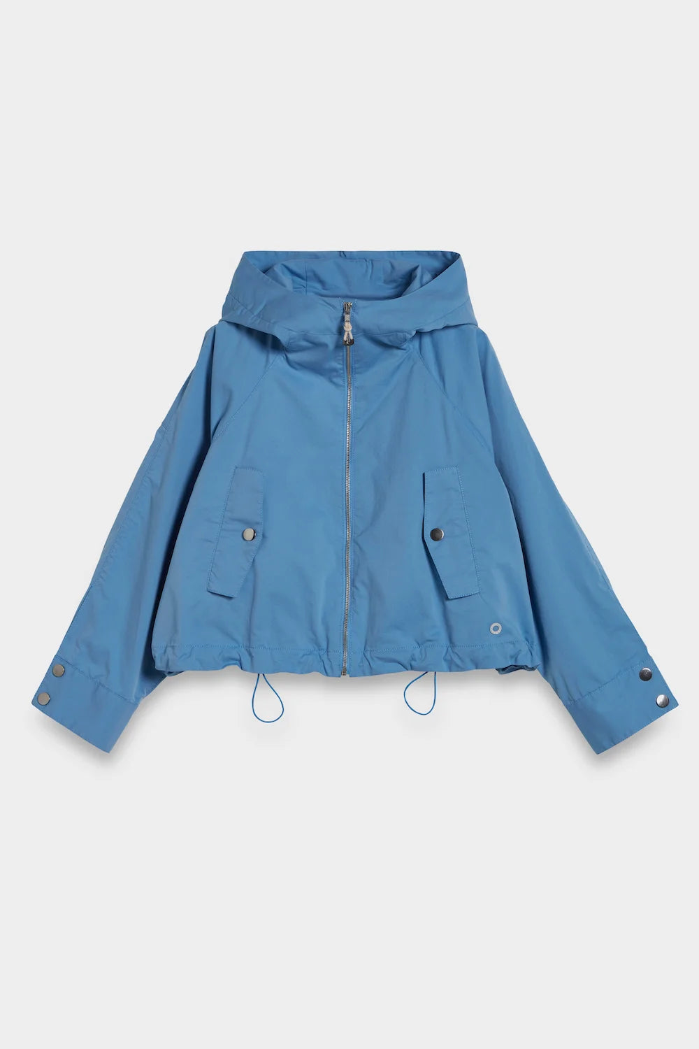 short hoodie parka blue front