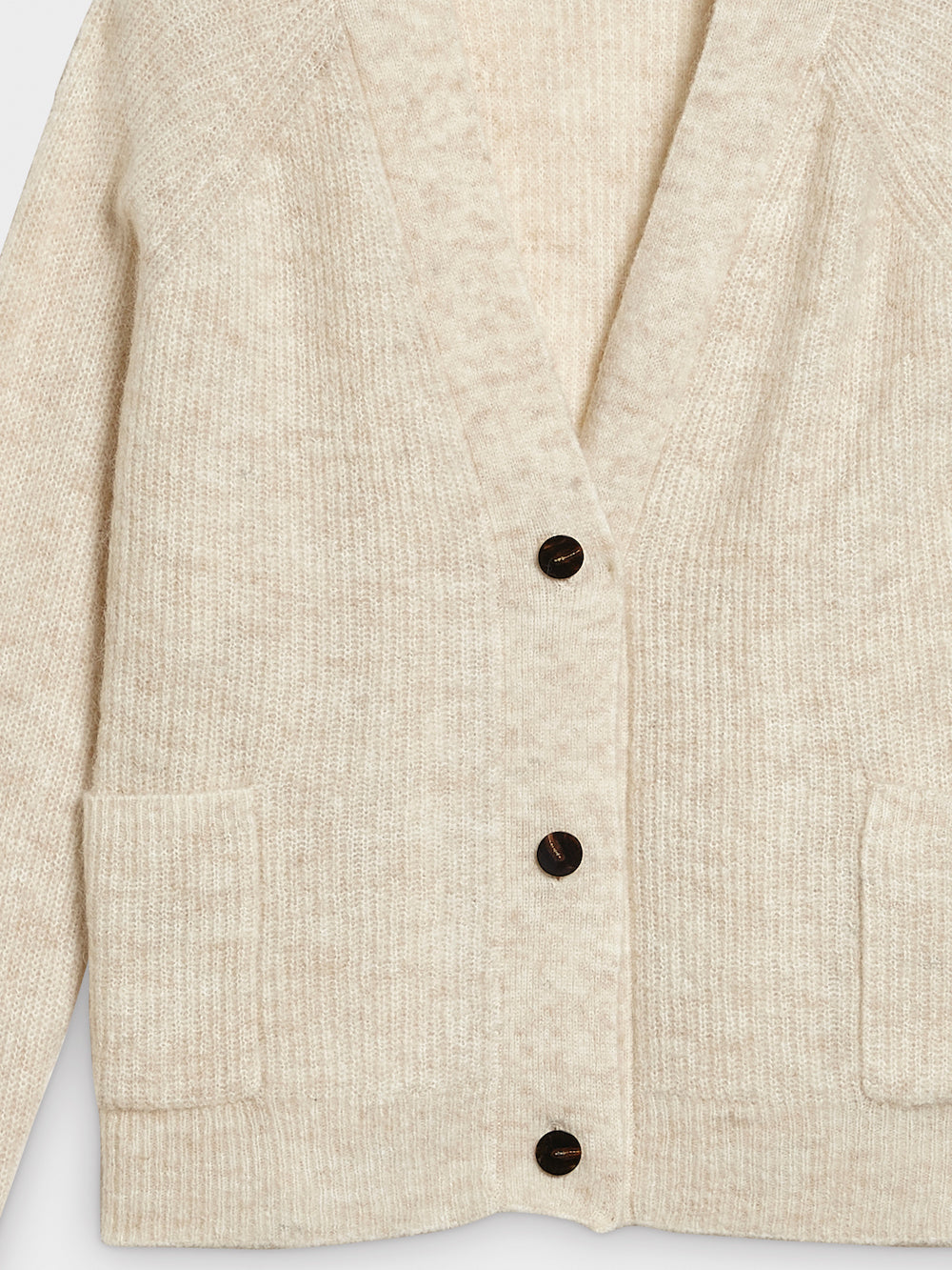 short v-neck knit cardigan beige detail