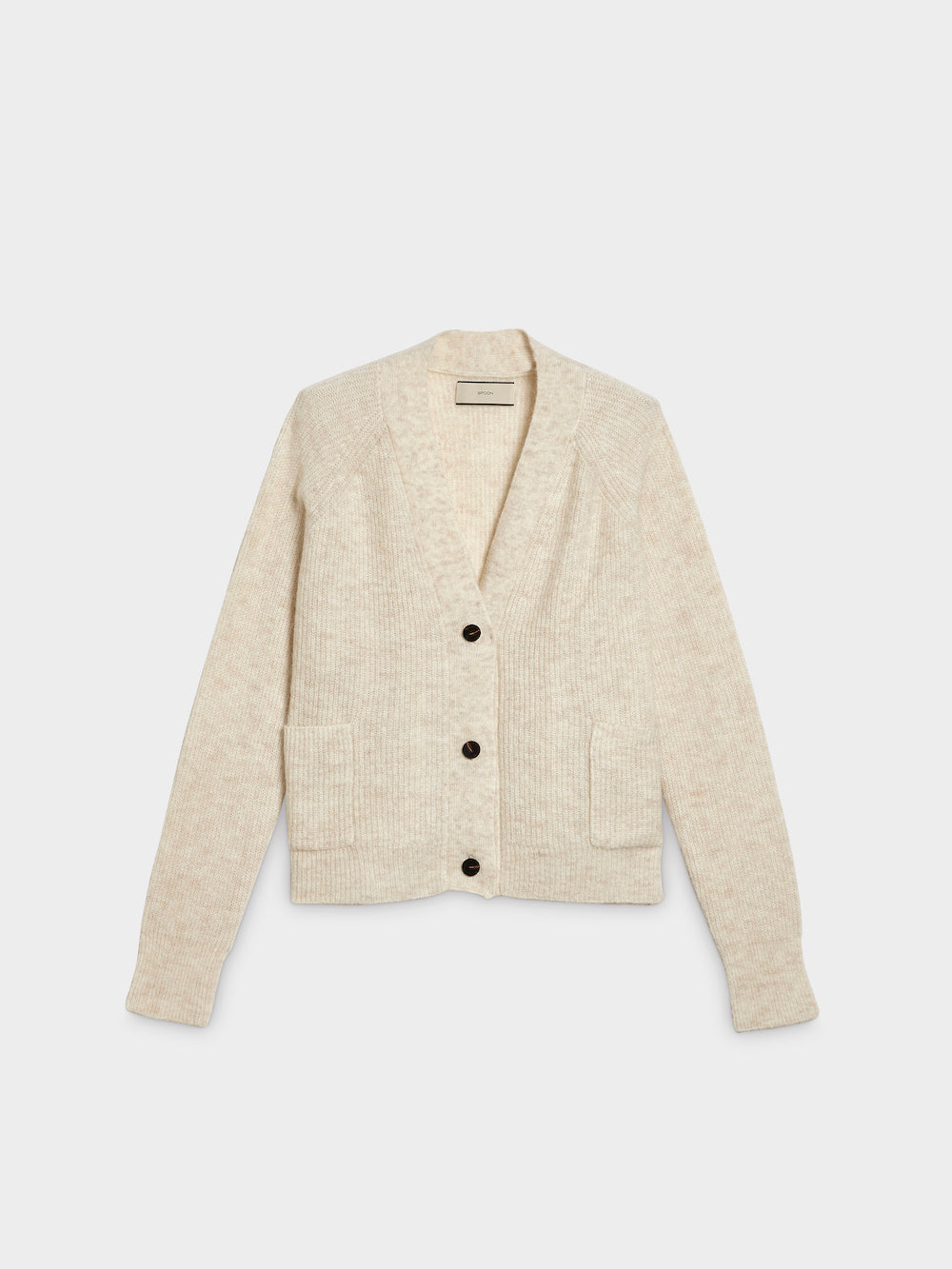 short v-neck knit cardigan beige front