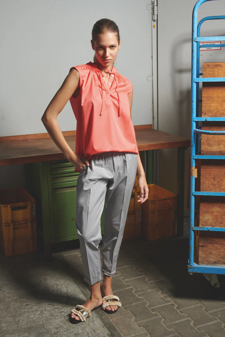 sleeveless poplin blouse coral