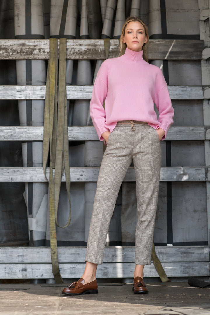 turtle neck chunky wool cashmere sweater pink main