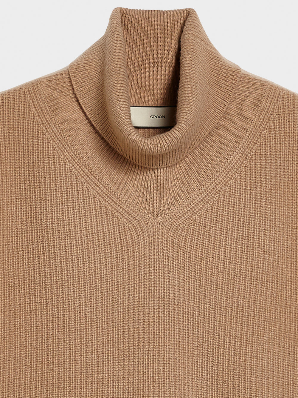 turtle neck cashmere slip over caramel detail